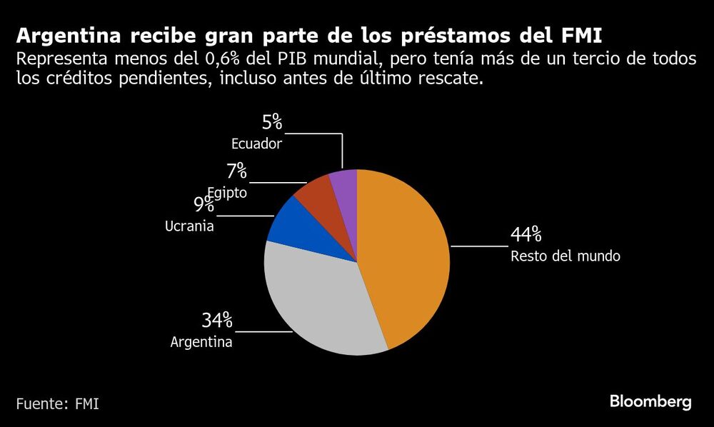 Argentina recibe gran parte de los préstamos del FMI | Representa menos del 0,6% del PIB mundial, pero tenía más de un tercio de todos los créditos pendientes, incluso antes de último rescate. Argentina recibe gran parte de los préstamos del FMI | Representa menos del 0,6% del PIB mundial, pero tenía más de un tercio de todos los créditos pendientes, incluso antes de último rescate.
